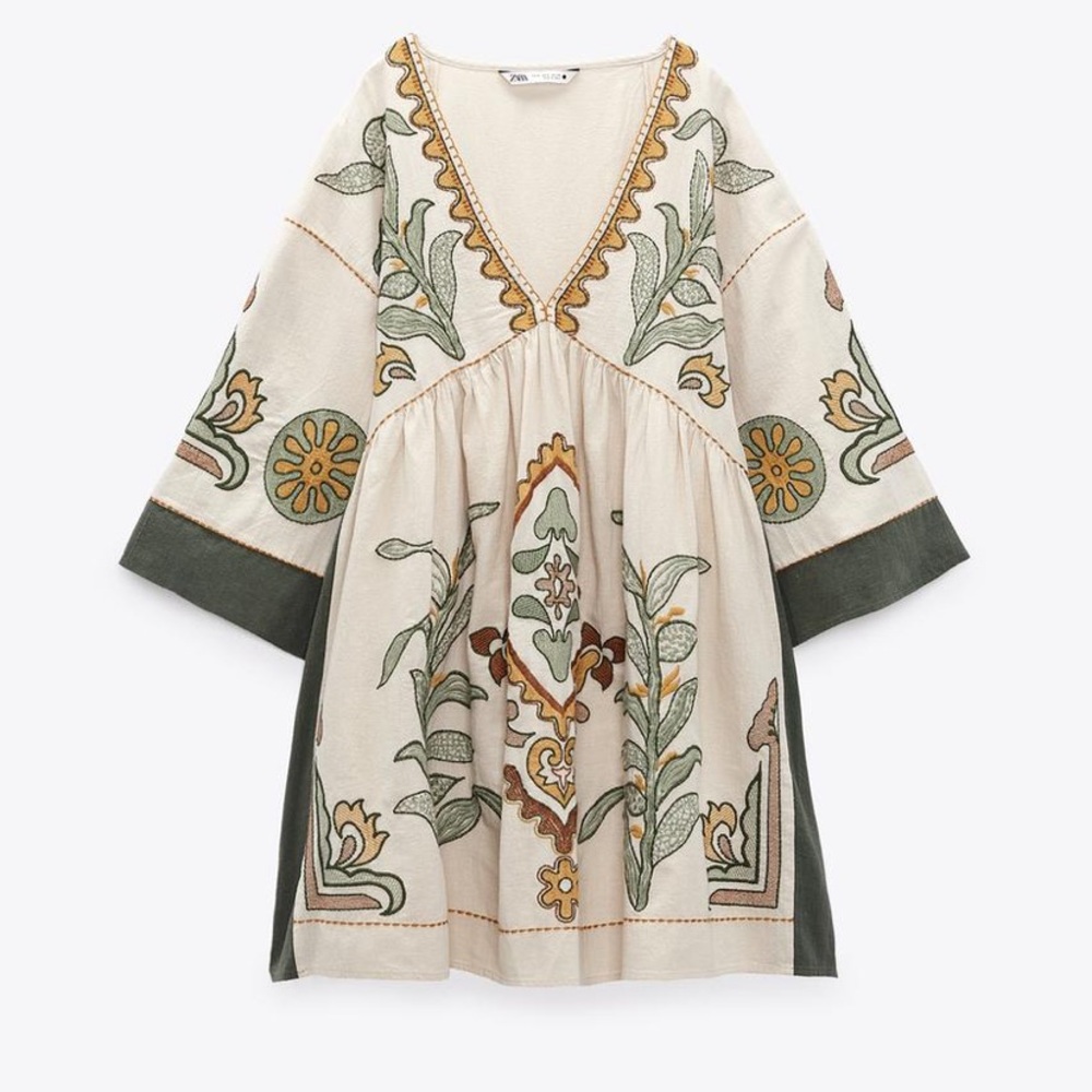 Zara embroidered linen blend dress